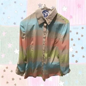 Style & Co Petite Pastel Striped Button-Up Blouse